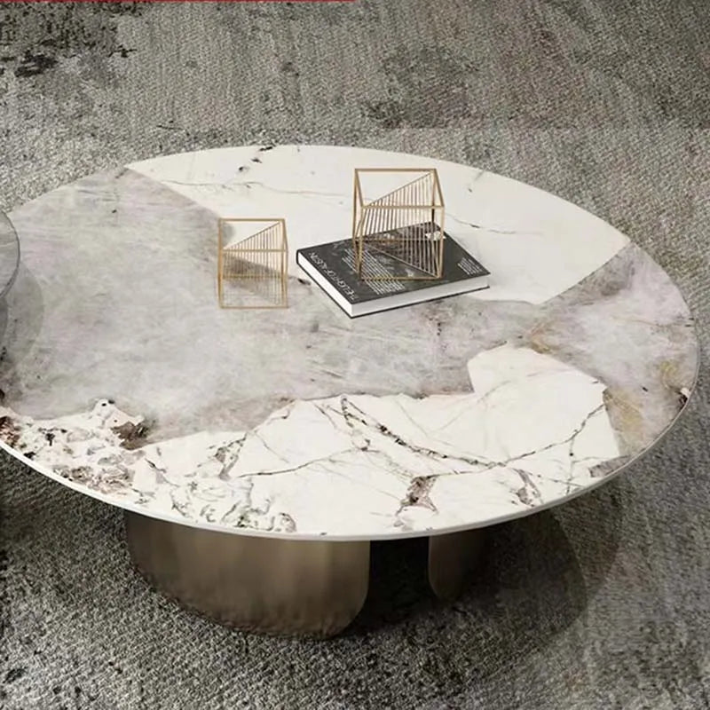 Marble Antique Nordic Round Coffee Table with large gold legs