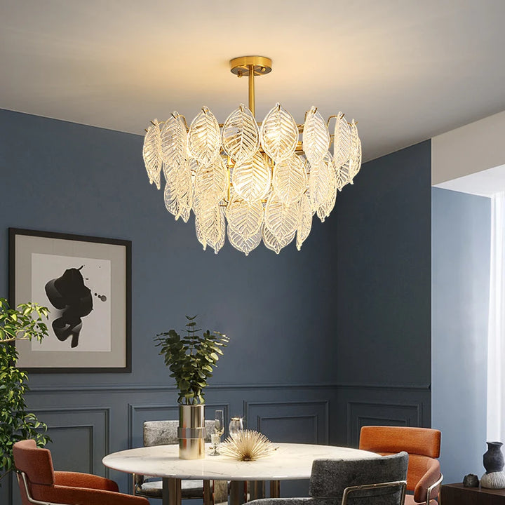 Modern Ceiling Chandelier Leaf Glass Hanging Lamp For Dining Room Living Room Pendant Light Suspension Design Pendant Fixtures