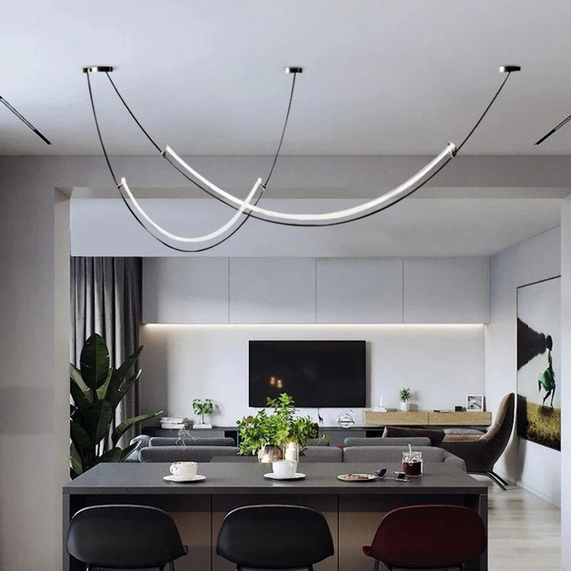 Ceiling Linear LED Chandelier Restaurant Living Room Kitchen Bar Nordic Creative Home art Decoration Chandelier Indoor Light