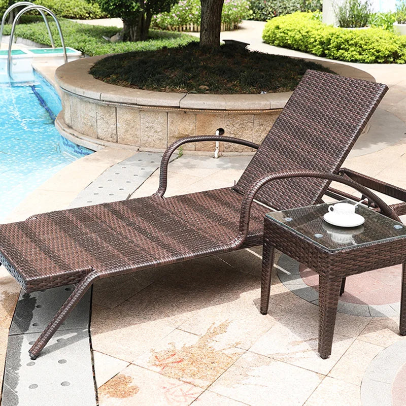 Rattan Recliner Beach Chair Sun Loungers Swimming Outside Pool Beach Chair Armrest Adults Free Shipping Silla Playa Furniture