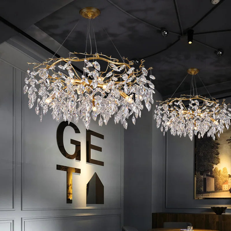 Modern LED Luxury Crystal Chandelier Hanging Lighting Lustre Pendant Light for Living Room Hotel Hall Home Decor Suspension Lamp