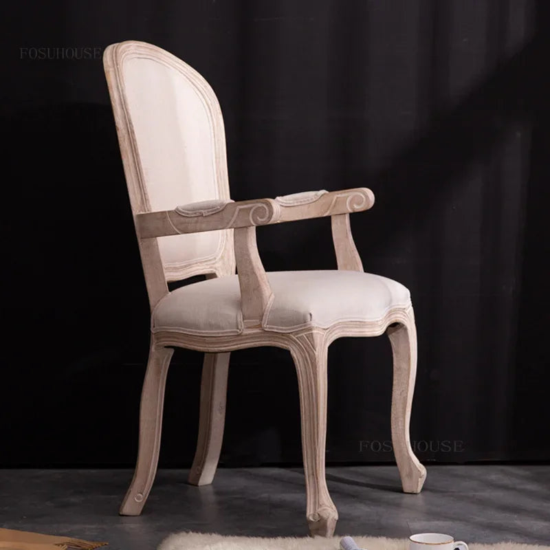 Retro Living Room Cafe Dining Chair for Bedroom Apartment Makeup Chairs American Country Solid Wood Restaurant Backrest Armchair