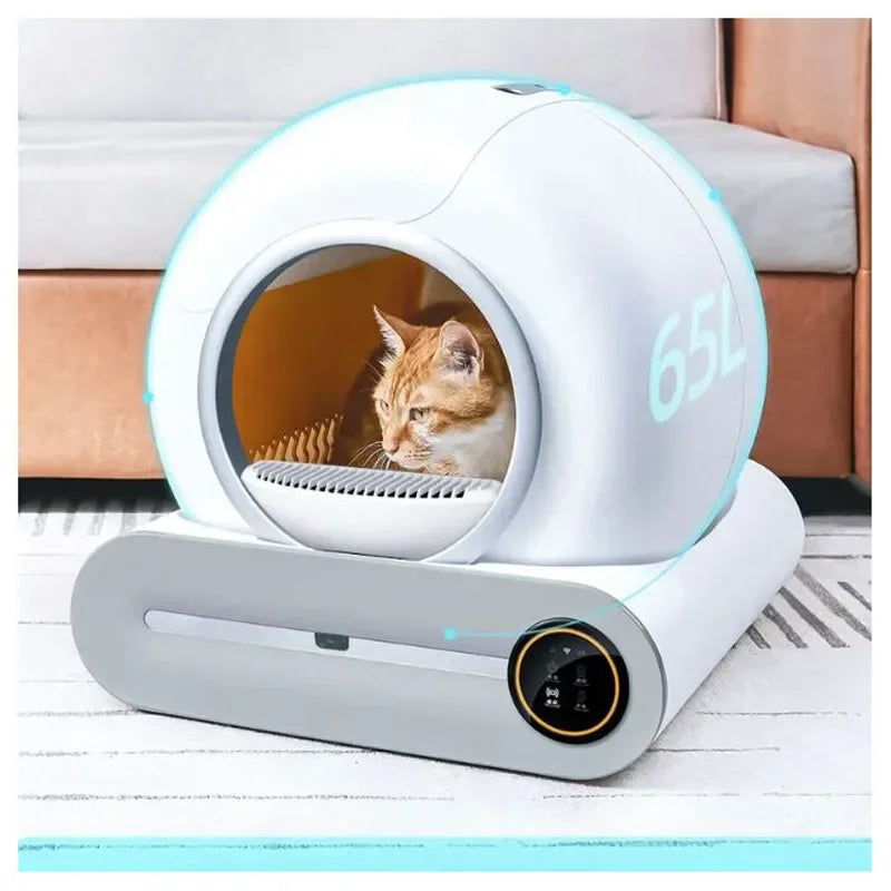 Automatic Cat Litter Box Self Cleaning Sandbox Cat Toilet  App Control 65L Large Pet Items Areneros Para Gato English Version WC