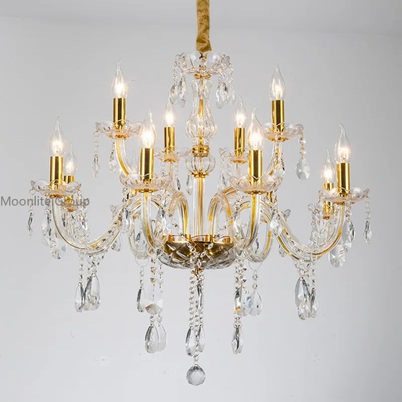 Golden Crystal Chandelier Modern Light Luxury  Ceiling Lamp Glossy Candle Crystal Pandant Lamps 8/10/12 heads