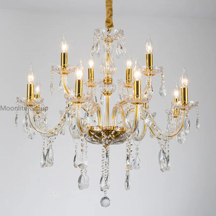 Golden Crystal Chandelier Modern Light Luxury  Ceiling Lamp Glossy Candle Crystal Pandant Lamps 8/10/12 heads