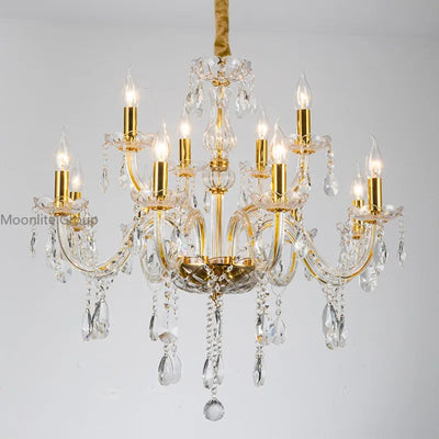 Golden Crystal Chandelier Modern Light Luxury  Ceiling Lamp Glossy Candle Crystal Pandant Lamps 8/10/12 heads