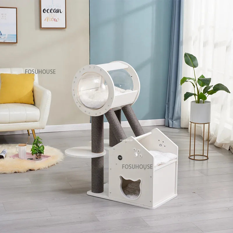 Simple Cat Tower With Platform Climbing Frame Home Pet Supplies Pet Toy Cat Tree Design Space Capsule Solid Wood Cat House