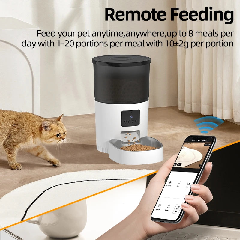 ROJECO 3L Automatic Pets Feeder With Carmen Smart Cat Food Dispenser For Dogs WIFI Rechargeable Feeders For Cats Remote Feeding