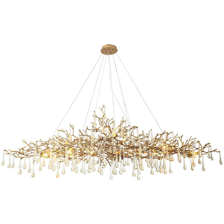 Modern Full Copper LED Branch Crystal Chandeliers Luxury Water Drops Ceiling Pendant Hanging Lighting Living Dining Room Lustre