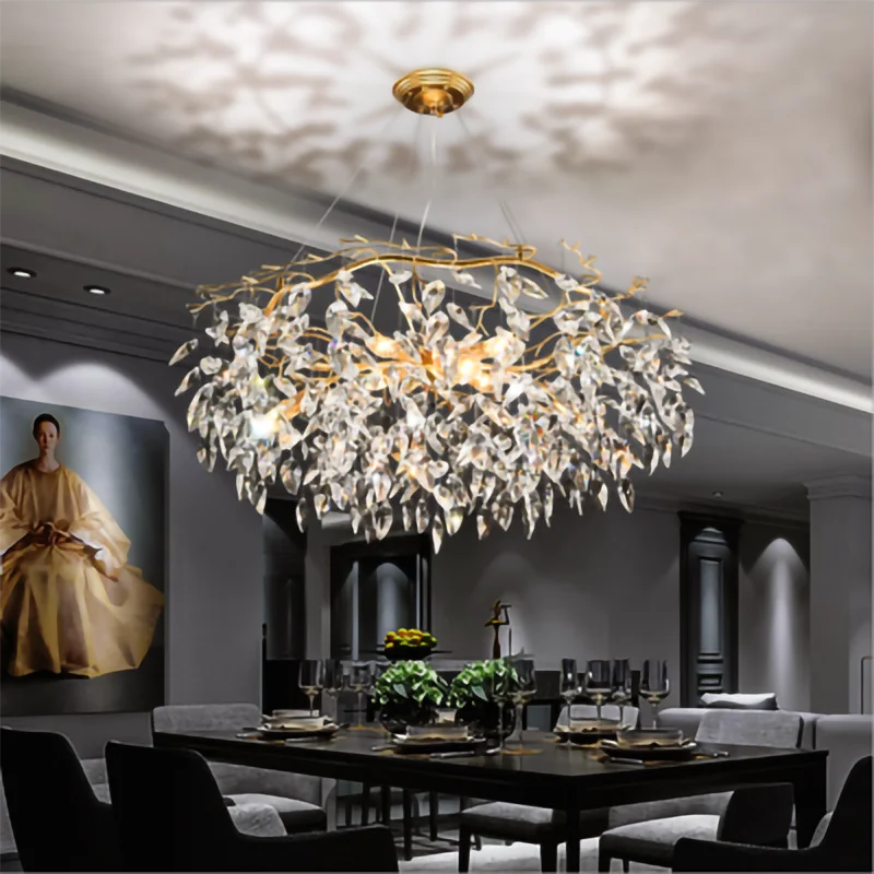 Nordic LED Luxury Crystal Chandeliers Tree Branch Hanging Pendant Lighting Living Room Bedroom Hotel Villa Decor Ceiling Lamps