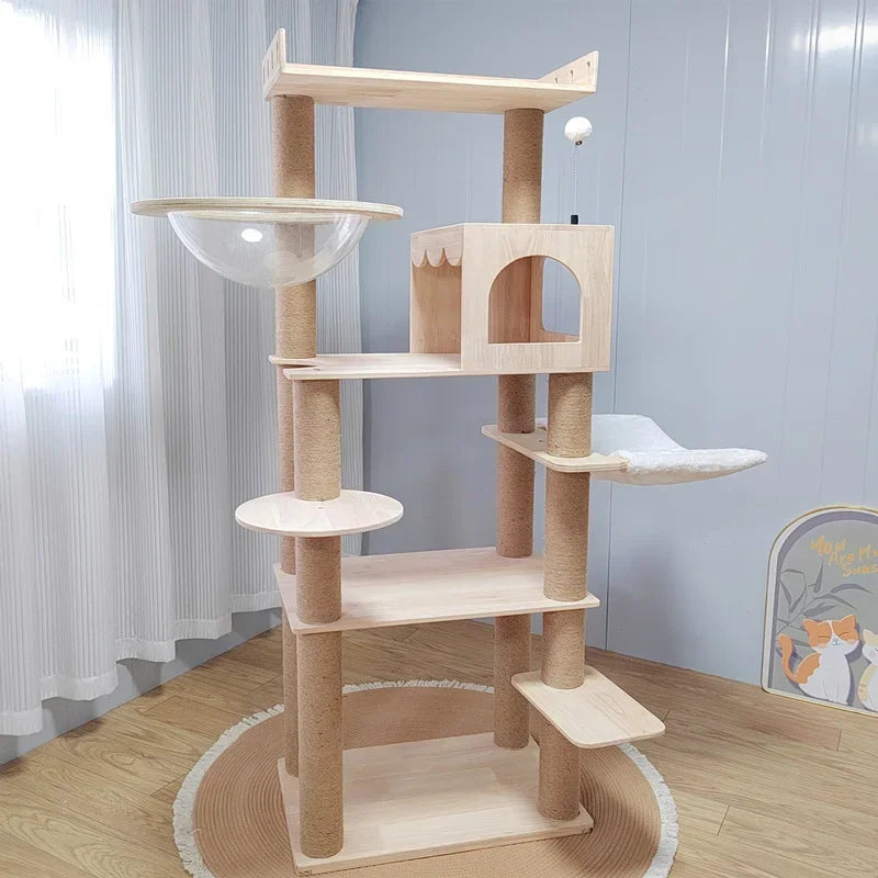 Large Luxury Solid Wood Cat Climbing Frame Sisal Cat Scratching Post Multi-Story Cat Tree House Multifunctional pet House