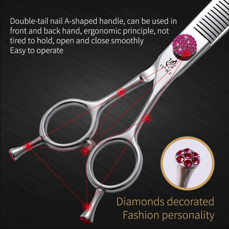 Fenice JP440C 6.5/7/7.5 inch Pet Scissors Grooming Curved Thinner Shears Trimmers for Dogs Fluffy Traceless Thinning Rate 50-55%