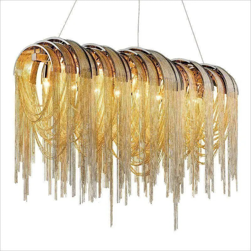 Postmodern LED Chandelier Gold Silver Aluminium Chain Hanging Pendant Light Living Dining Room Restaurant Hotel Decor Art Lustre