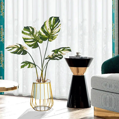 70/80cm Large Artificial Monstera Tree Tropical Fake Plants Potted Plastic Big White Palm Leaves With Pot For Home Garden Decor
