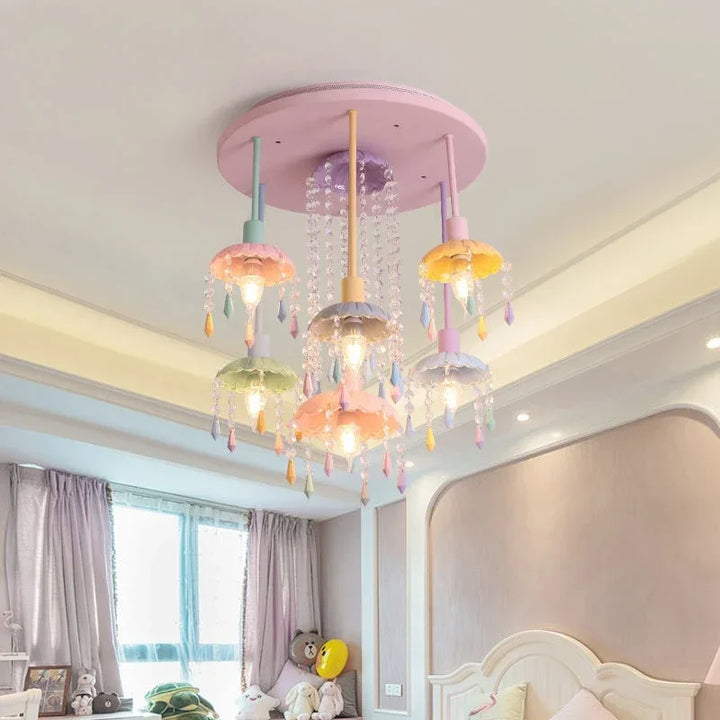 Children's Ceiling Light Modern Creative Macaron Umbrella Decorative Lamp Crystal Bedroom Pendant Chandelier Indoor Lighting