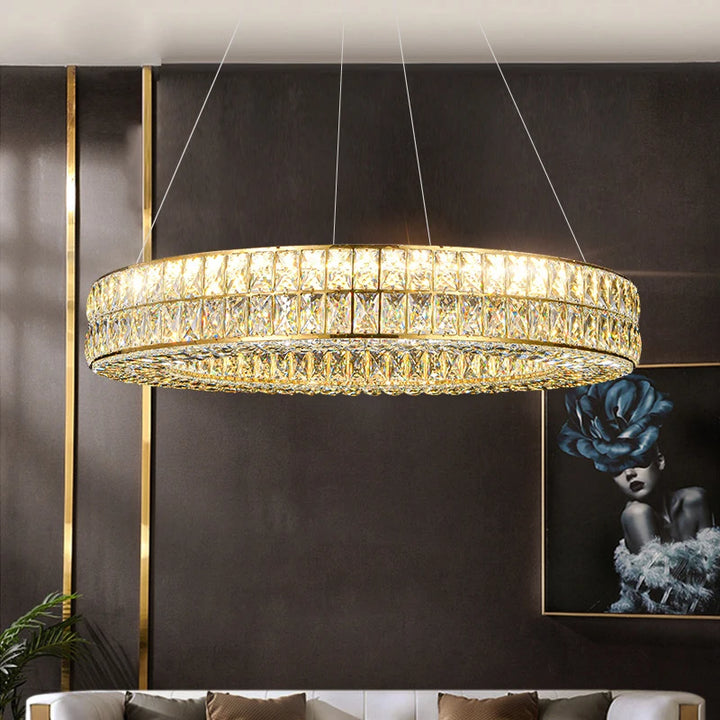 Simple Modern Gold Silver Crystal Chandeliers Luxury Home Pendant Hanging Lighting Living Dining Room Hotel Hall Decoration Lamp