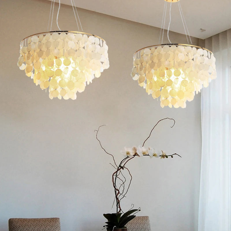 Nordic LED Shell Pendant Lights Gold Chrome Seashell Handing Chandelier Lighting Fixture Living Dining Room Luminaire Suspension