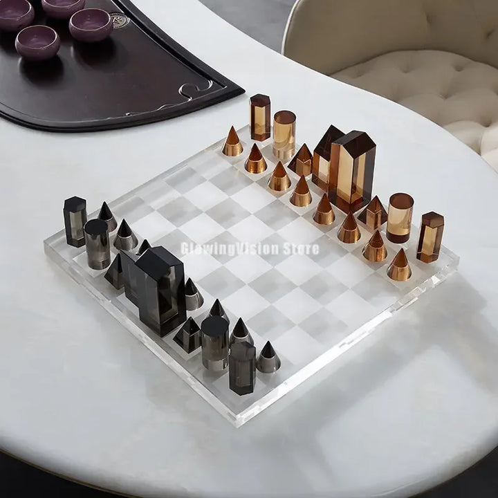 Modern Art Display Premium Large K9 Crystal Chess Luxury Gathering Games Chess Board Family Table Games Home Decor Ornament