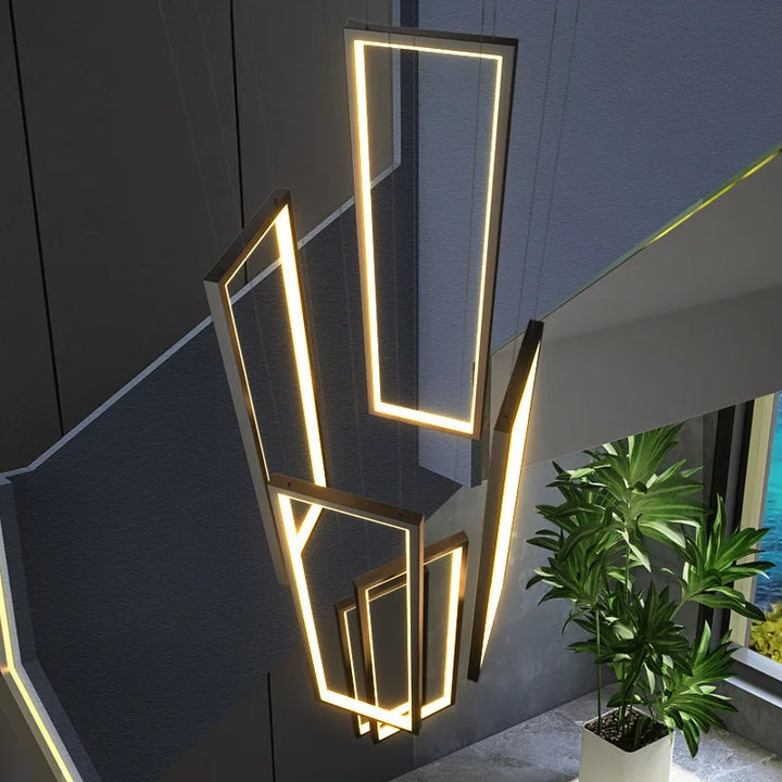 Modern LED Rectangle Staircase Chandeliers Hanging Pendant Lighting Living Room LOFT Decor Hanging Lamp Luminaires Suspension