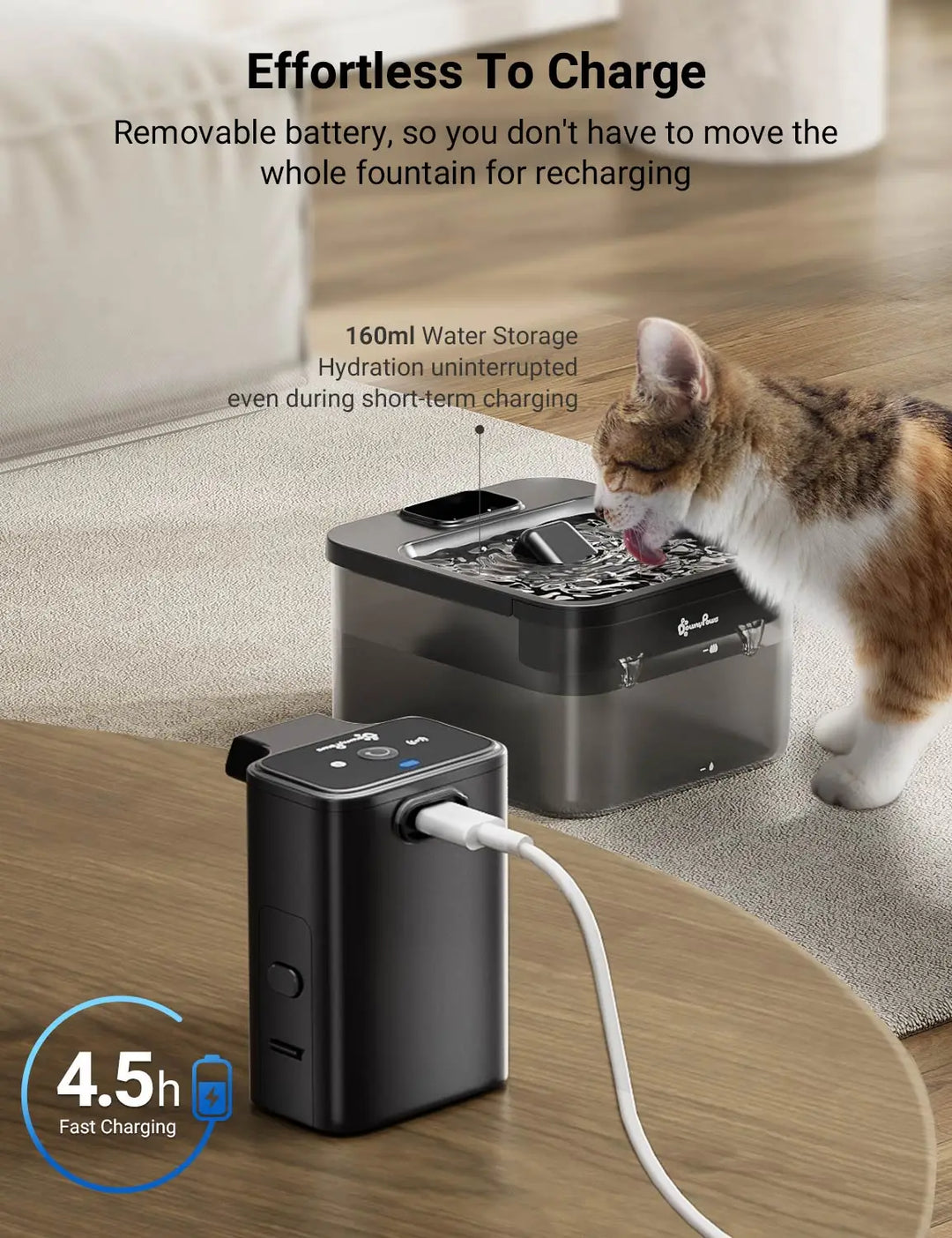 DownyPaws 2.5L Wireless Cat Water Fountain Battery Operated Automatic Pet Water Fountain with Motion Sensor Dog Water Dispenser