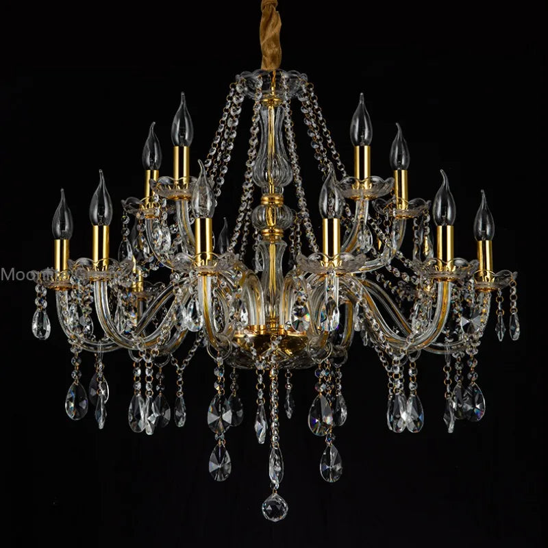 Golden Crystal Chandelier Modern Light Luxury  Ceiling Lamp Glossy Candle Crystal Pandant Lamps 8/10/12 heads