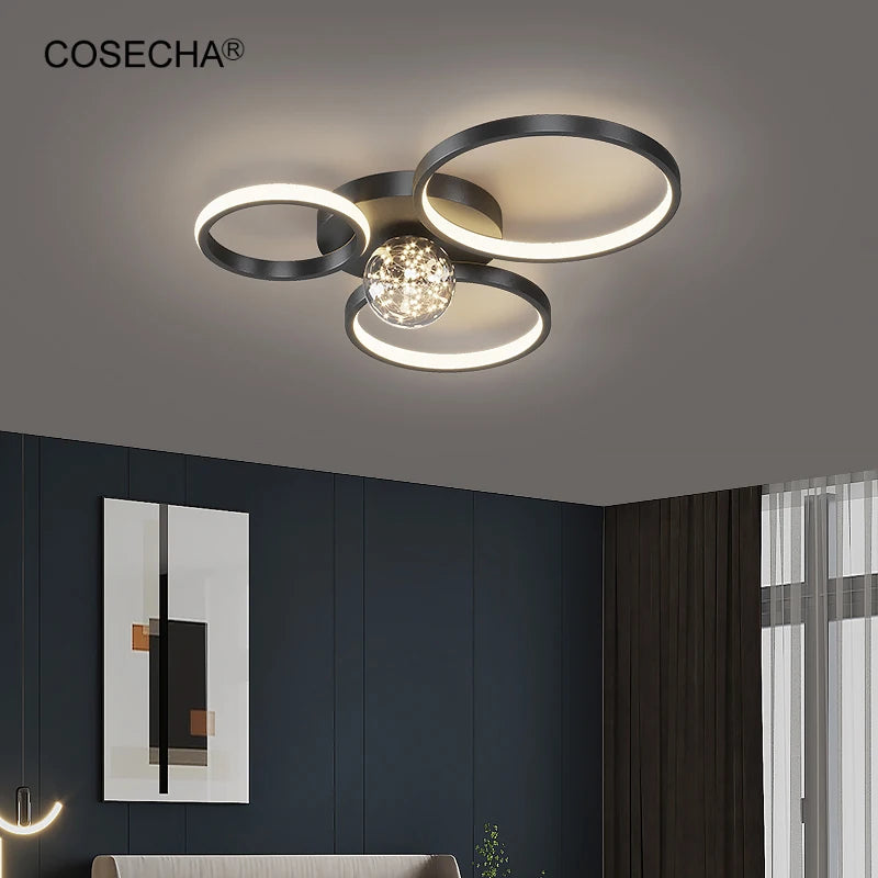 Led Black Ring Ceiling Light Modern Gold Ceiling Lamp In Bedroom Foyer Decorative Contemporary Remote Control Dimmable Lamp