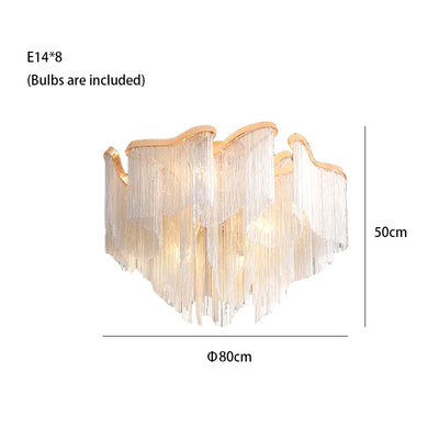Remote Control Tassels Aluminum Chrome Dimmable Ceiling Lights Lustres Room Decor Lamps Modern Ceiling Chandelier for Bedroom