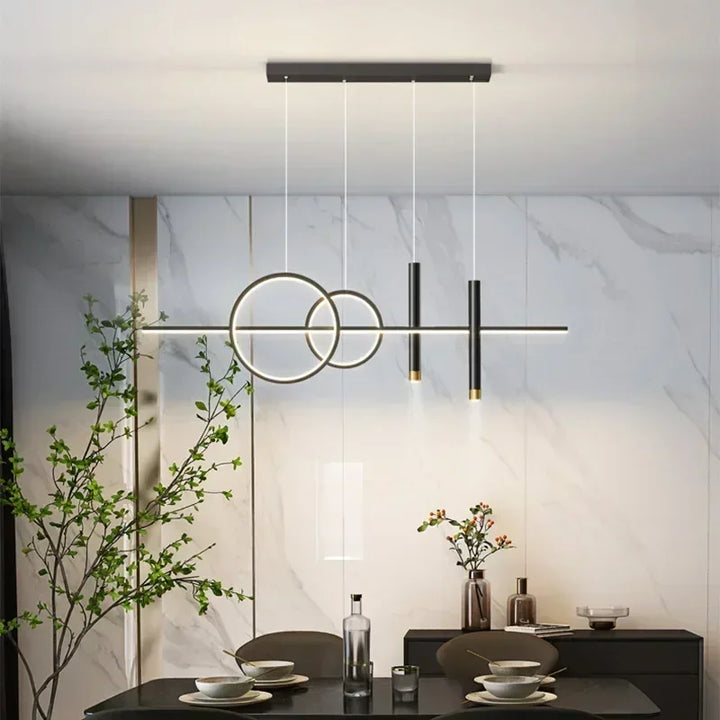 LED Modern Ceiling Chandeliers Light for Dining Room Table Pendant Lustre Lamps for Living Bar Minimalist Strip Lighting