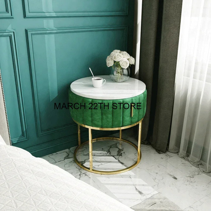 Nordic Round Bedside Table Creative Modern Minimalist Comfortable Small Bedroom Drawers Home Bedroom Marble Round Night Table