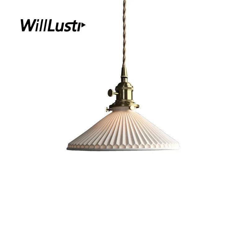 Retro Ceramic Pendant Lamp Brass Suspension Light Hotel Restaurant Bedside Porch Bar Porcelain Hanging Ceiling Chandelier