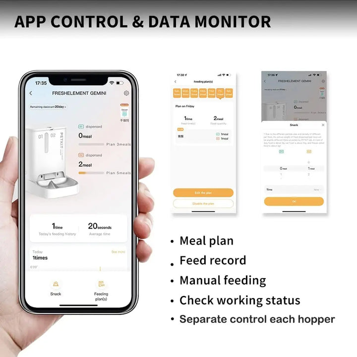 PETKIT Automatic Cat Dog Feeder Smart Large Pet Feeder Food Dispenser Large Capacity Wi-Fi Enabled Two Food Hoppers App Control