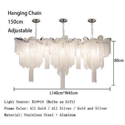 Remote Control Tassels Aluminum Chrome Dimmable Ceiling Lights Lustres Room Decor Lamps Modern Ceiling Chandelier for Bedroom