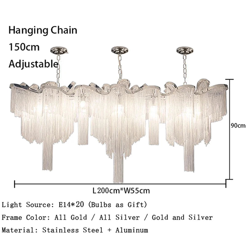 Remote Control Tassels Aluminum Chrome Dimmable Ceiling Lights Lustres Room Decor Lamps Modern Ceiling Chandelier for Bedroom