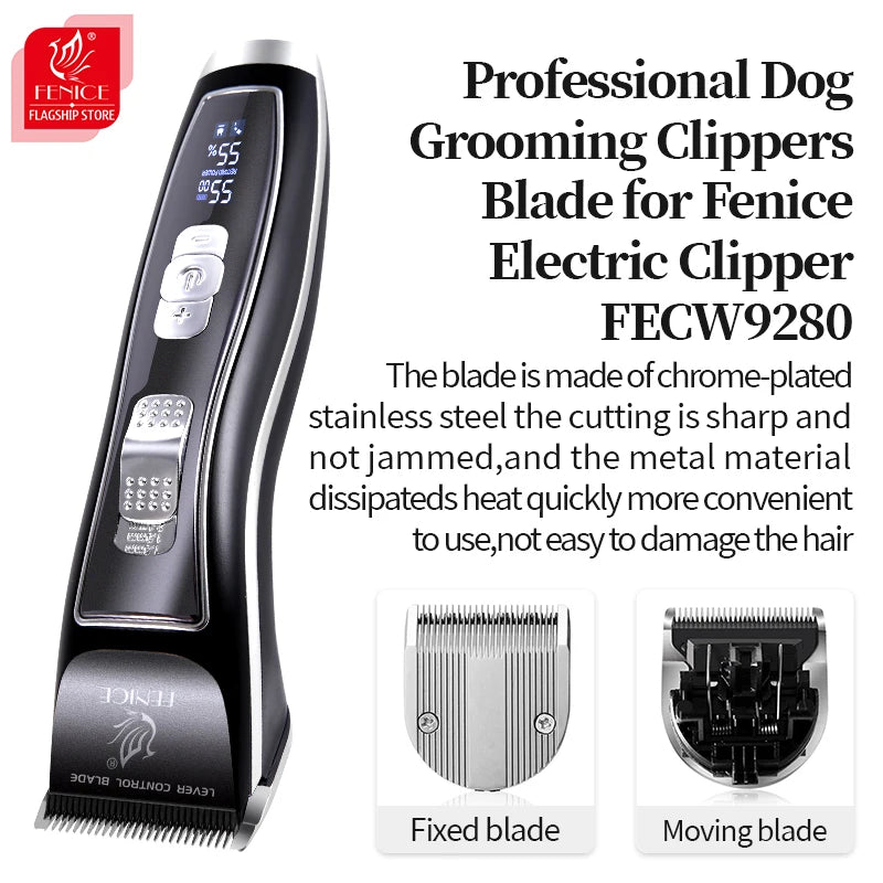 Fenice Pet Clipper Dog Hair Trimmer Professional Grooming Electric Clippers Chrome-plated Steel Blade