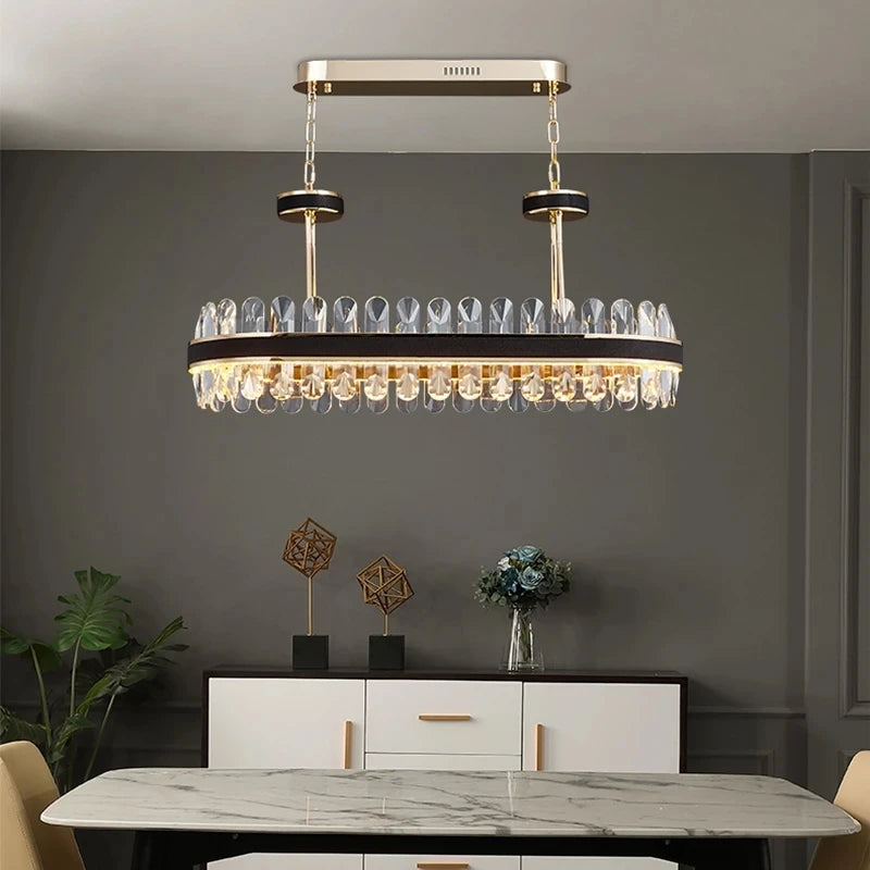 Modern Black and Gold Chandeliers Lighting Round LED Chandelier Crystal  for Living Room Lustre Suspension Luminaire Lamp