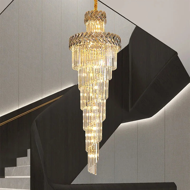 Smoky Gray Crystal Ceiling Chandelier Indoor Lighting Hall Living Room Long Suspension Lamparas Gold Staircase Led Pendant Lamp