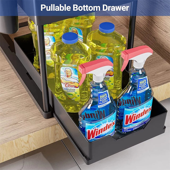 Kitchen Under Sink Organizer Storage Rack  2 Tier Shampoo Detergent Cabinet Spices Rack Bathroom Cosmetics Storage