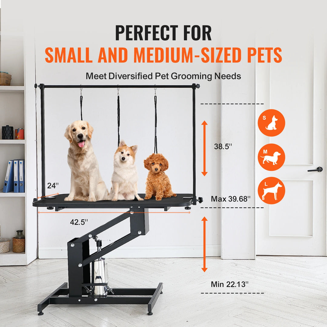 VEVOR 43" Hydraulic Pet Grooming Table 400LBS Height Adjustable Dog Grooming Station with Arm Anti Slip Tabletop for Pets Dogs