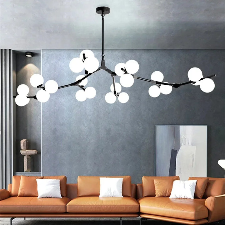 Modern LED Tree Branches Chandeliers Glass Balls Ceiling Hanging Lights Living Dining Room Bedroom Decor Luminaire Black Gold