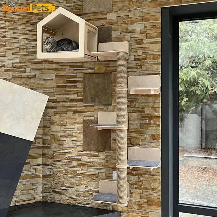 Cat Climbing Frame Through Sky Column Integrated Rope Cat Scratching Post Large Wall Solid Wood Cat Tree Pet Supplies