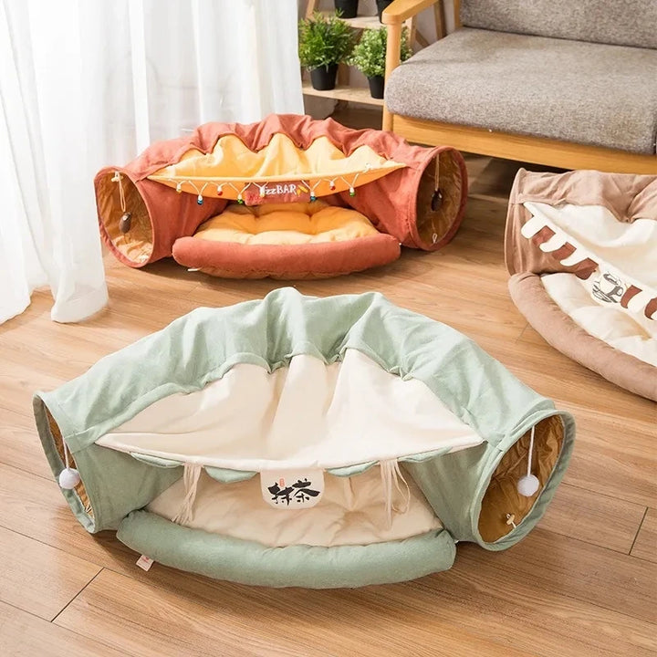 Pet Cat Tunnel Bed Interactive Play Toy for Ferrets  with Ball Indoor Kitten Pet Exercising Tunnel，Rabbit Collapsible Play Tube