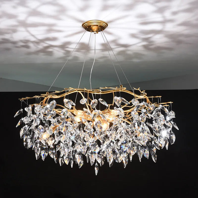 Nordic LED Luxury Crystal Chandeliers Tree Branch Hanging Pendant Lighting Living Room Bedroom Hotel Villa Decor Ceiling Lamps