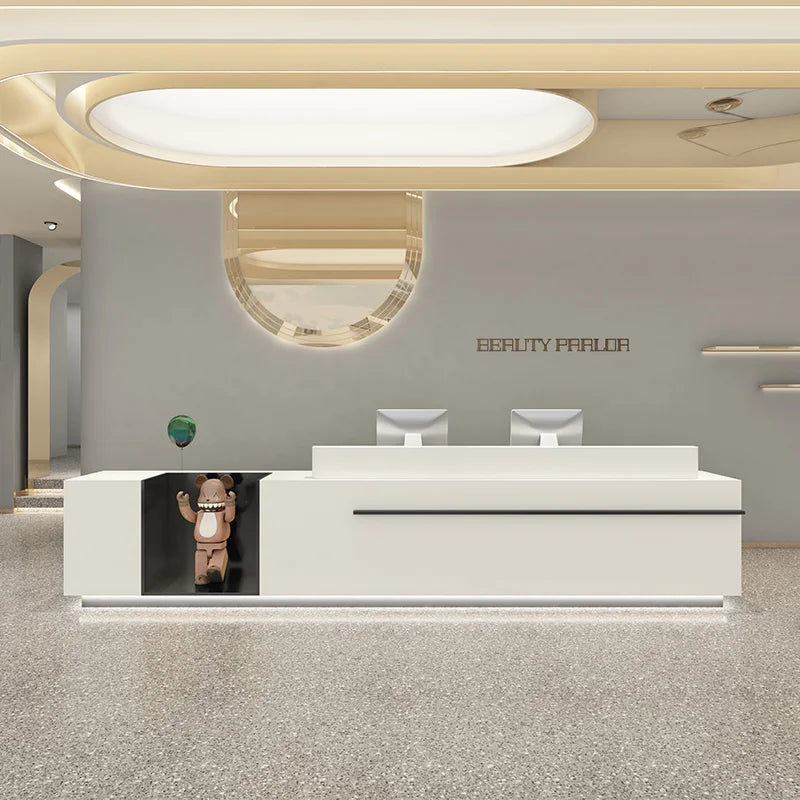 Checkout Supermarket Reception Desk Cashier White Shop Table Executive Reception Desk Wood  Meuble Caisse Commercial Furniture