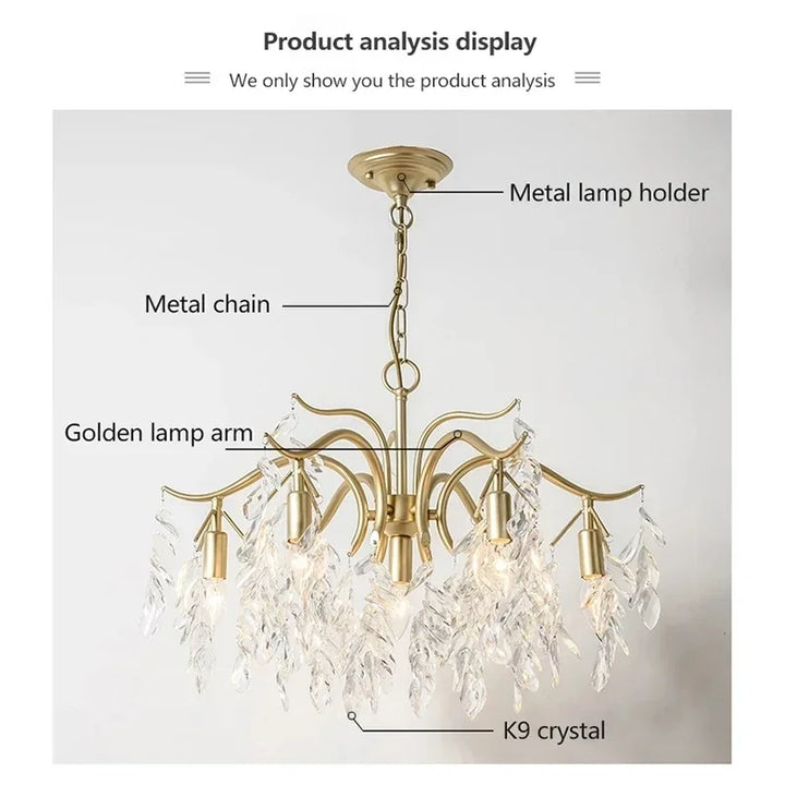 Postmodern Light Luxury Crystal Chandelier American Living Room Lamp Internet Celebrity Bedroom Restaurant Golden Headlight