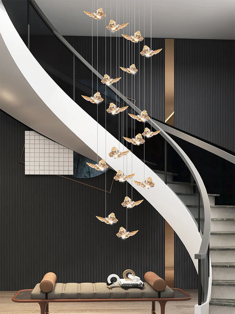 Staircase Butterfly Hanging Lamps Lighting for the Living room will Ceiling Stairs Loft Light Modern Pendant Lamp and Chandelier