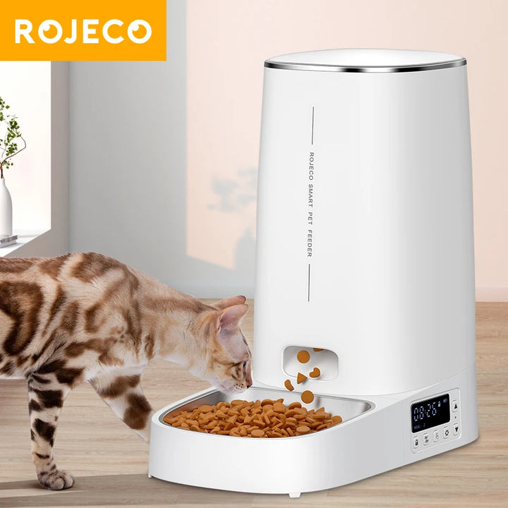 ROJECO 4L Automatic Pet Feeder Button Version Auto Cat Food Dispenser Accessories Smart Control Pet Feeder For Cats Dog Dry Food