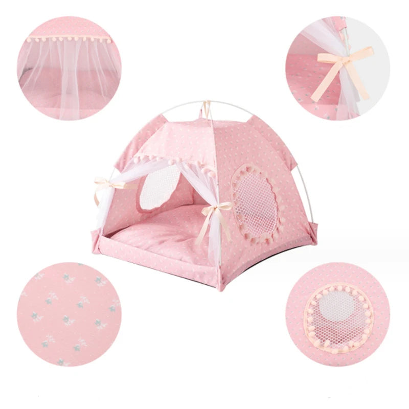 Sweet Princess Cat Bed Foldable Cats Tent Dog House Bed Kitten Dog Basket Beds Cute Cat Houses Home Cushion Pet Kennel Products