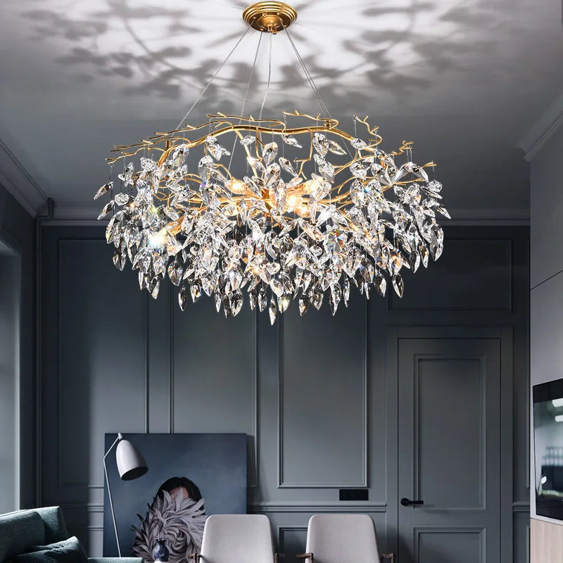 Modern LED Luxury Crystal Chandelier Hanging Lighting Lustre Pendant Light for Living Room Hotel Hall Home Decor Suspension Lamp