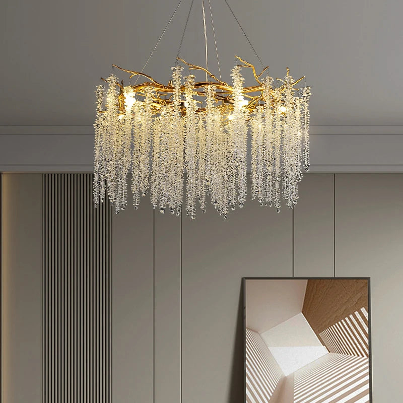 Indoor Luxury LED Crystal Chandeliers Gold Modern Ceiling Pendant Hanging Home Lamp Lustre for Hotel Bedroom Dining Living Room