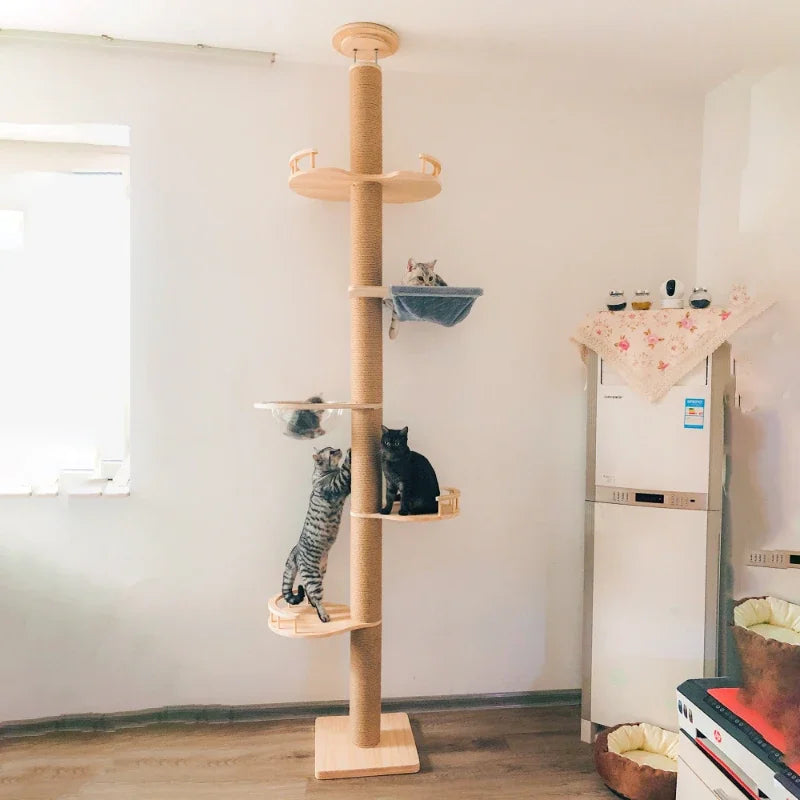 Cat Trees Towers , Tall Sleeping Pad , Cooling Pad Tower Scrapers, Villa Wooden Cat Scratcher, Gym Pet Pro